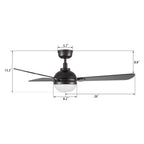 ZELDA 52 inch 3-Blade Ceiling Fan with LED Light & Remote