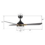 ZELDA 52 inch 3-Blade Ceiling Fan with LED Light & Remote