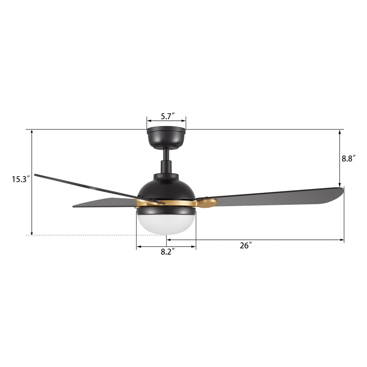 ZELDA 52 inch 3-Blade Ceiling Fan with LED Light & Remote
