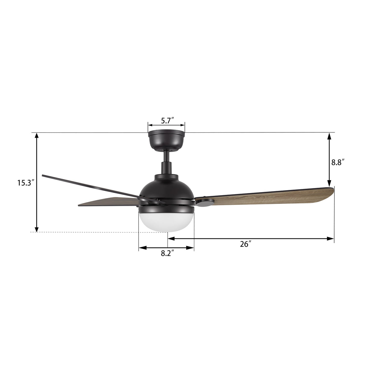 ZELDA 52 inch 3-Blade Ceiling Fan with LED Light & Remote