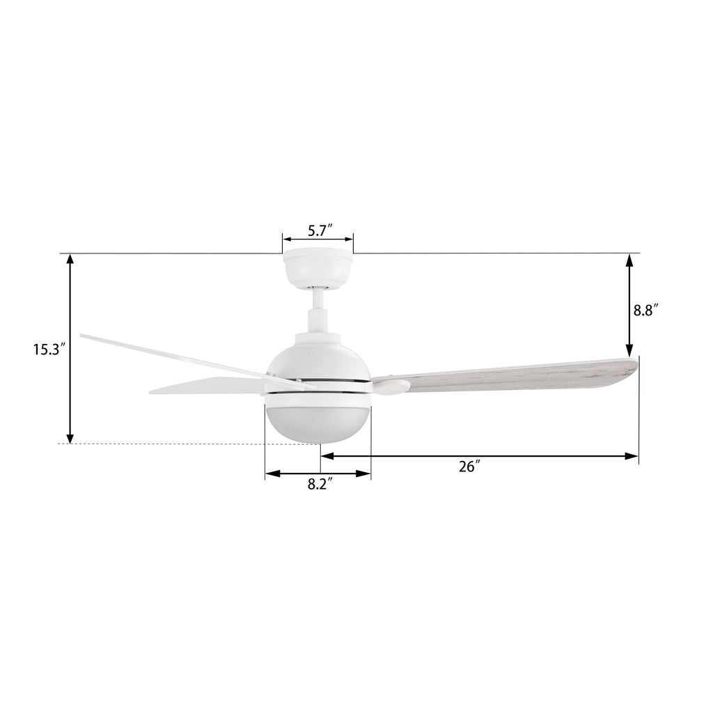 ZELDA 52 inch 3-Blade Ceiling Fan with LED Light & Remote