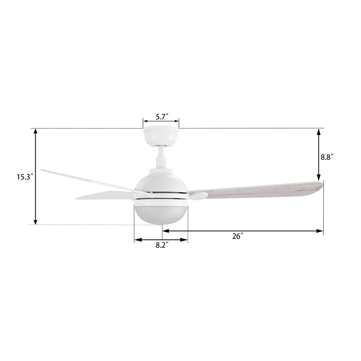ZELDA 52 inch 3-Blade Ceiling Fan with LED Light & Remote