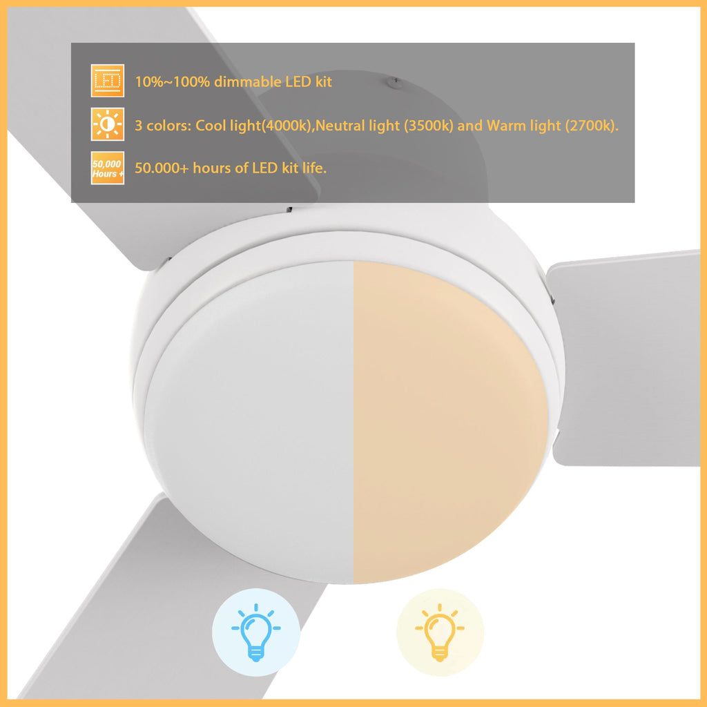 TRYTON 52 inch 3-Blade Flush Mount Ceiling Fan with LED light & Remote