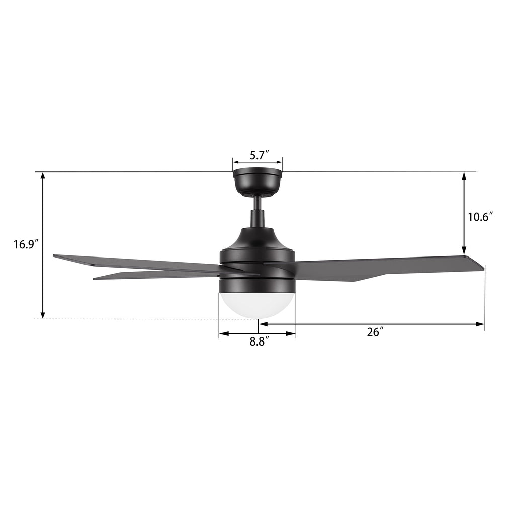 KIMBALL 52 inch 4-Blade Ceiling Fan with LED Light & Remote