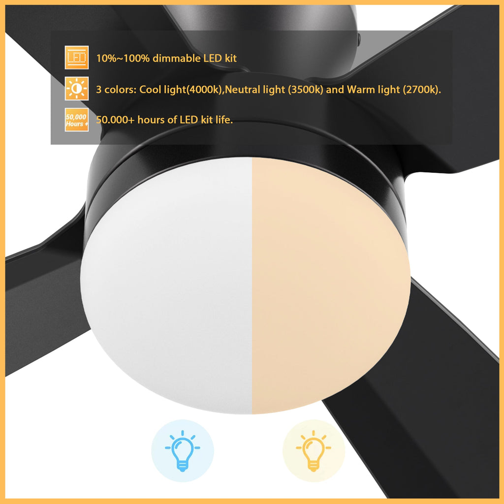 VARA 52 inch 4-Blade Flush Mount Ceiling Fan with LED light & Remote
