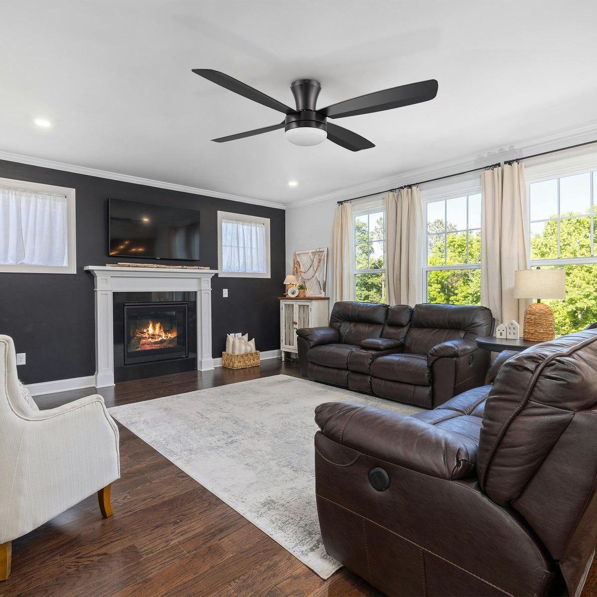 VARA 52 inch 4-Blade Flush Mount Ceiling Fan with LED light & Remote