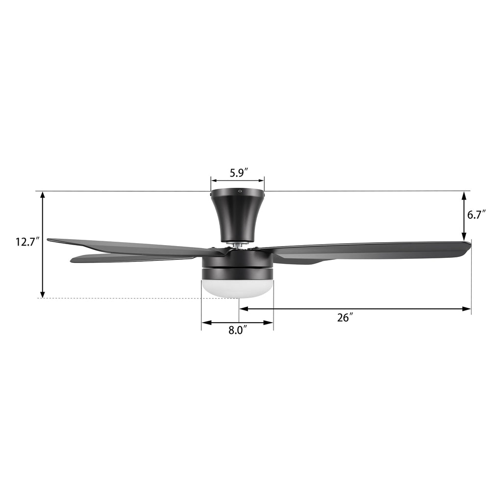 VARA 52 inch 4-Blade Flush Mount Ceiling Fan with LED light & Remote