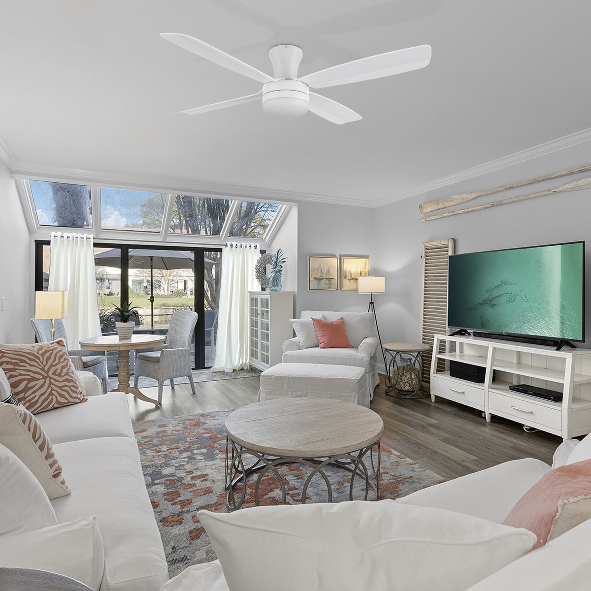 VARA 52 inch 4-Blade Flush Mount Ceiling Fan with LED light & Remote