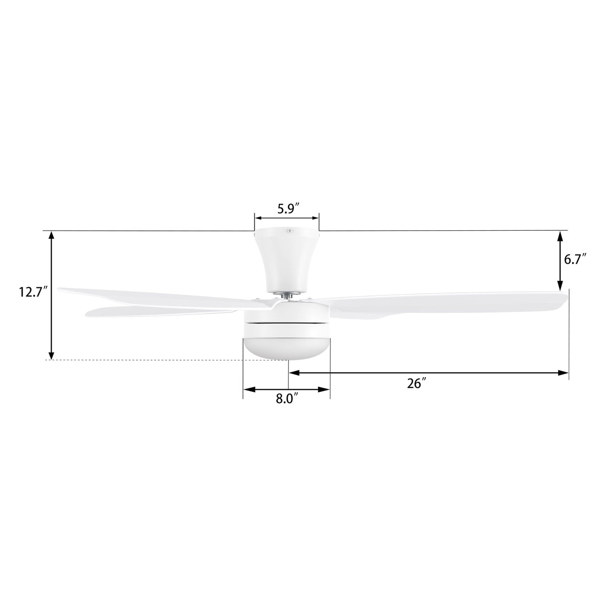 VARA 52 inch 4-Blade Flush Mount Ceiling Fan with LED light & Remote