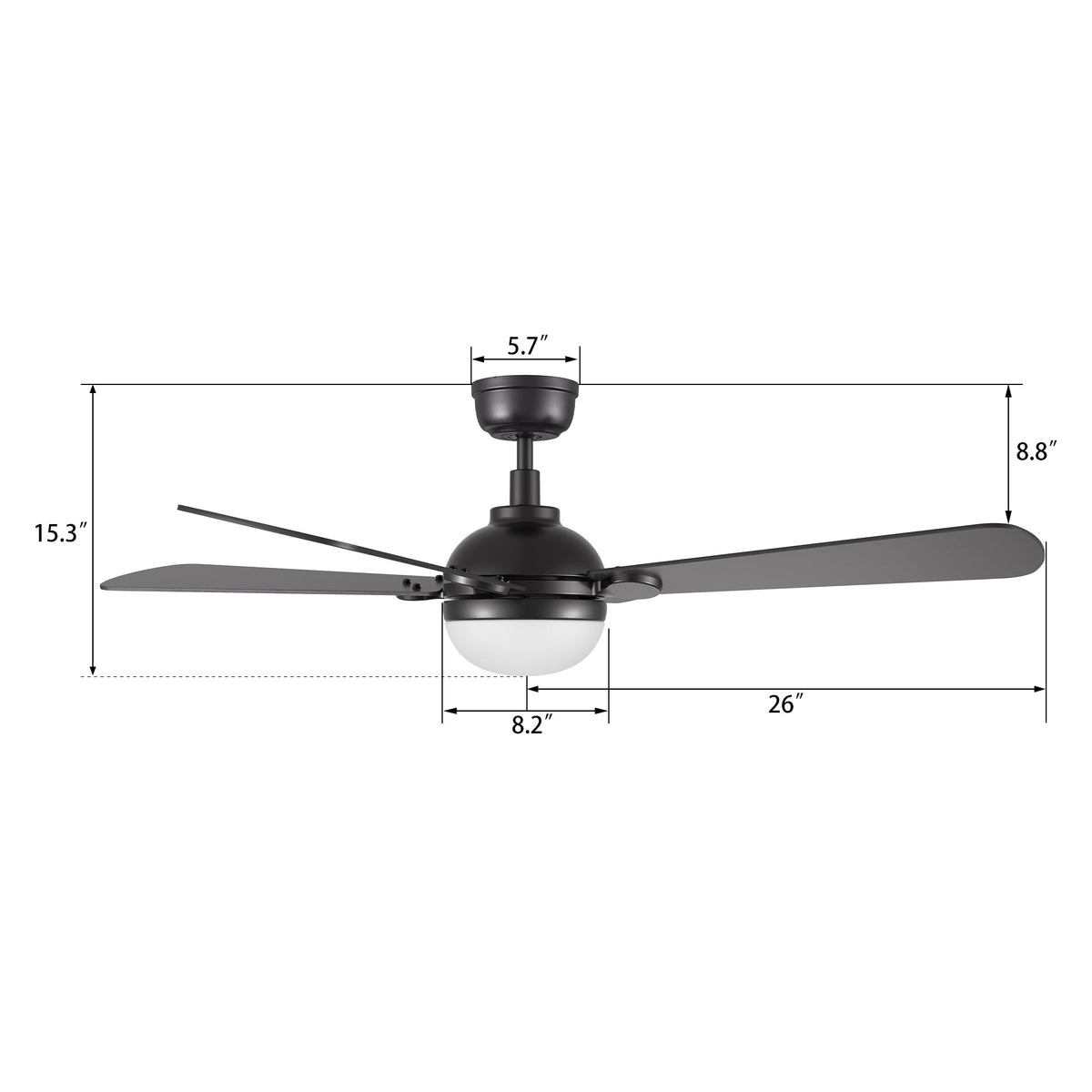 ZELDA 52 inch 4-Blade Ceiling Fan with LED Light & Remote