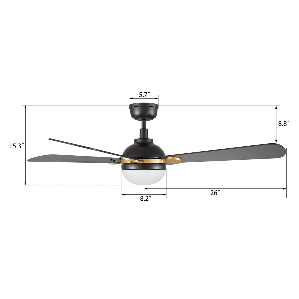 ZELDA 52 inch 4-Blade Ceiling Fan with LED Light & Remote