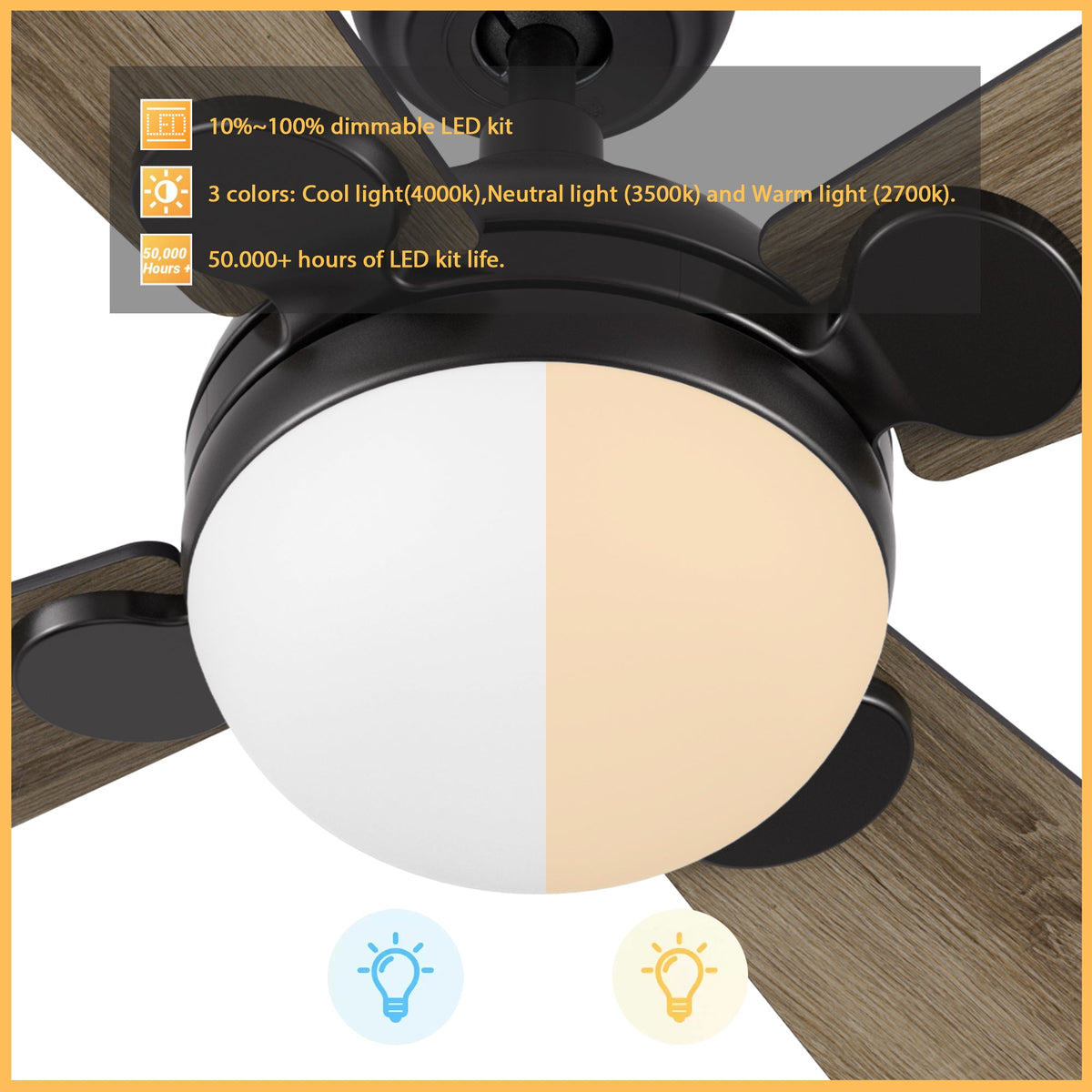 ZELDA 52 inch 4-Blade Ceiling Fan with LED Light & Remote