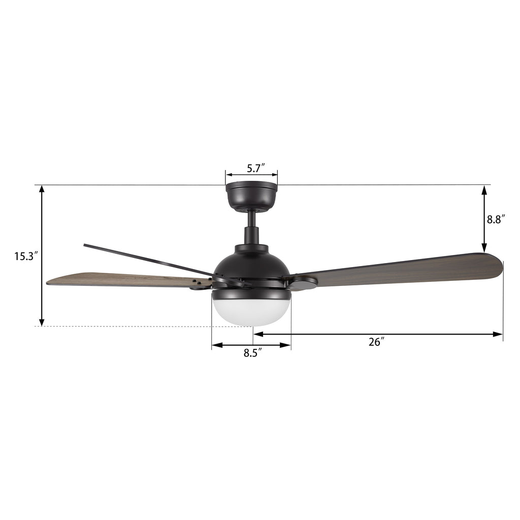 ZELDA 52 inch 4-Blade Ceiling Fan with LED Light & Remote