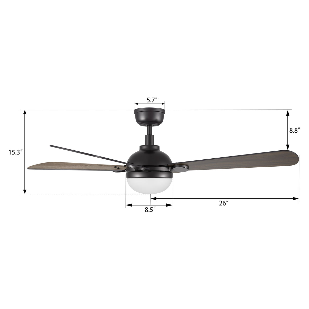 ZELDA 52 inch 4-Blade Ceiling Fan with LED Light & Remote