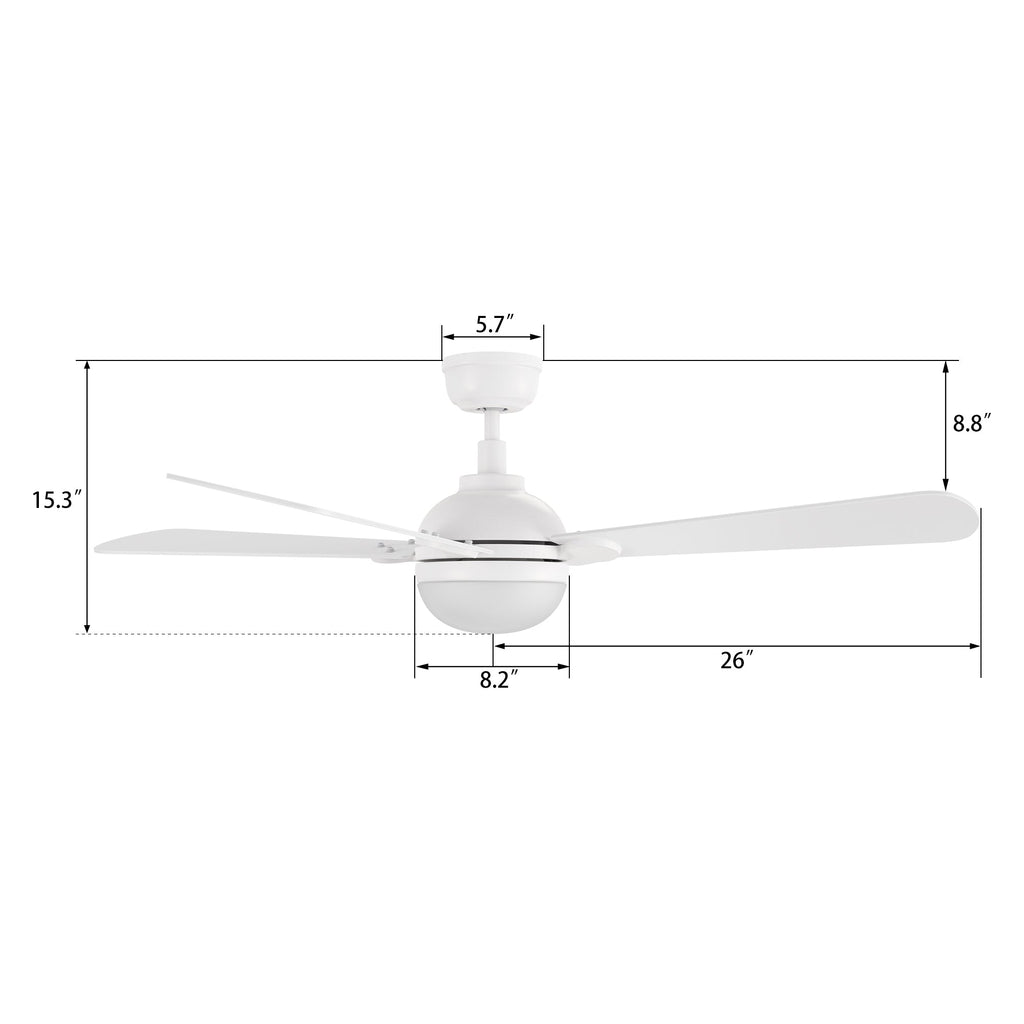 ZELDA 52 inch 4-Blade Ceiling Fan with LED Light & Remote