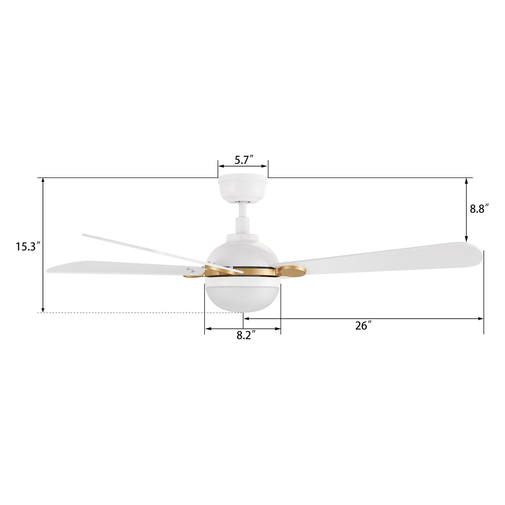ZELDA 52 inch 4-Blade Ceiling Fan with LED Light & Remote