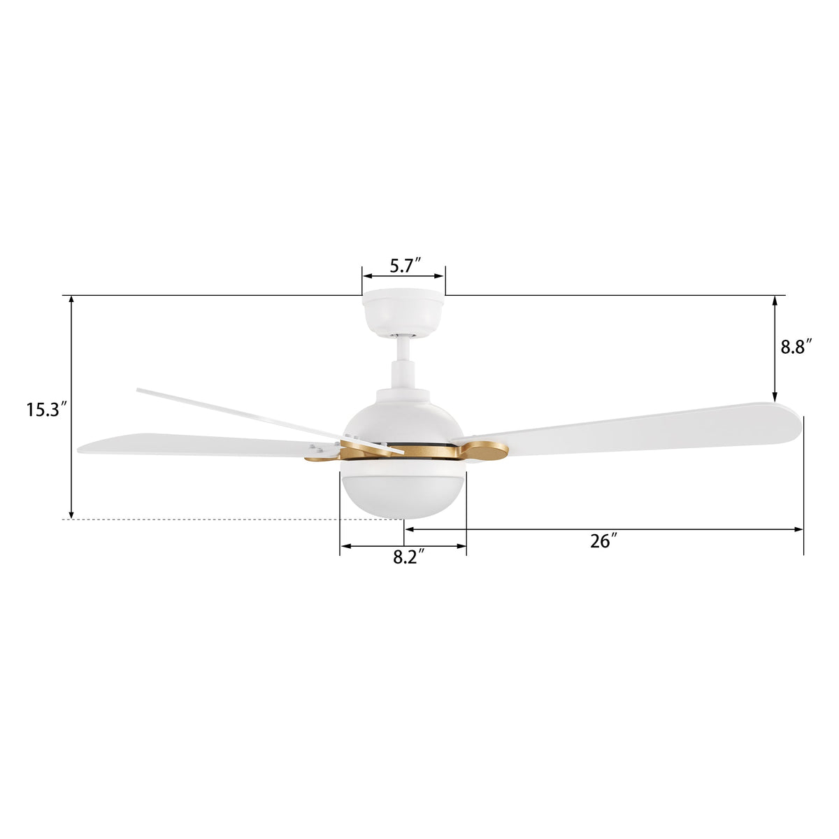 ZELDA 52 inch 4-Blade Ceiling Fan with LED Light & Remote