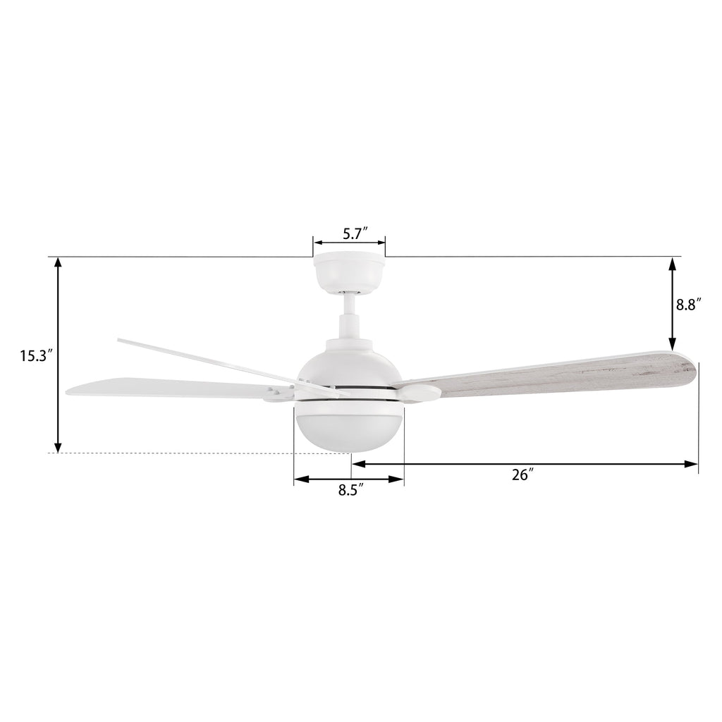 ZELDA 52 inch 4-Blade Ceiling Fan with LED Light & Remote