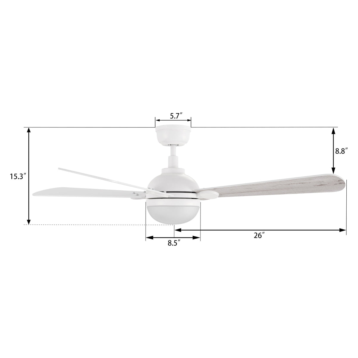 ZELDA 52 inch 4-Blade Ceiling Fan with LED Light & Remote