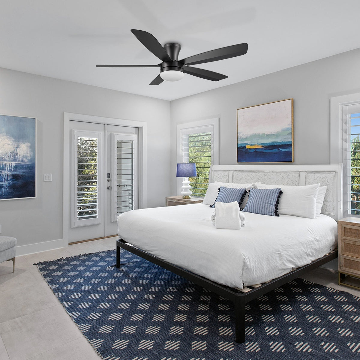 VARA 52 inch 5-Blade Flush Mount Ceiling Fan with LED light & Remote