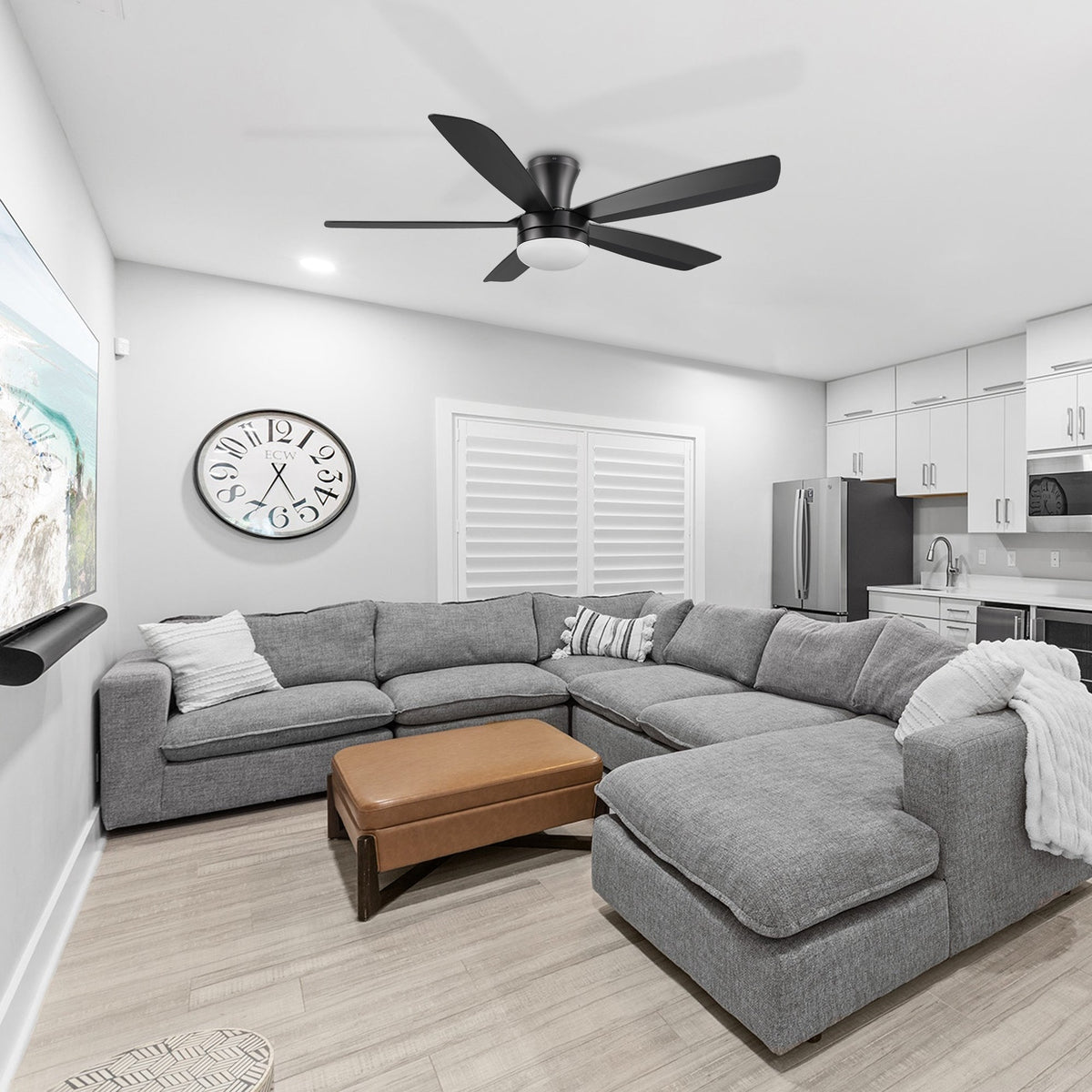 VARA 52 inch 5-Blade Flush Mount Ceiling Fan with LED light & Remote