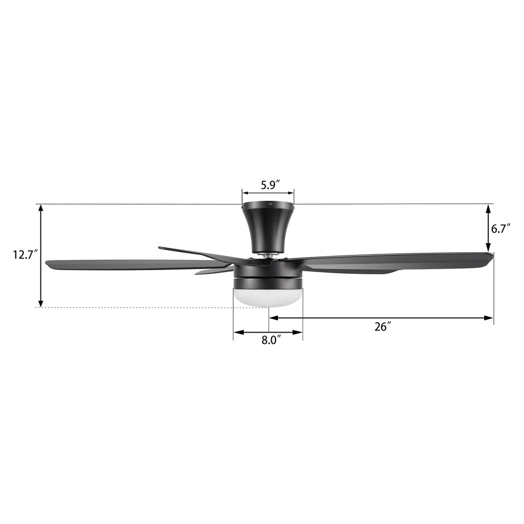 VARA 52 inch 5-Blade Flush Mount Ceiling Fan with LED light & Remote