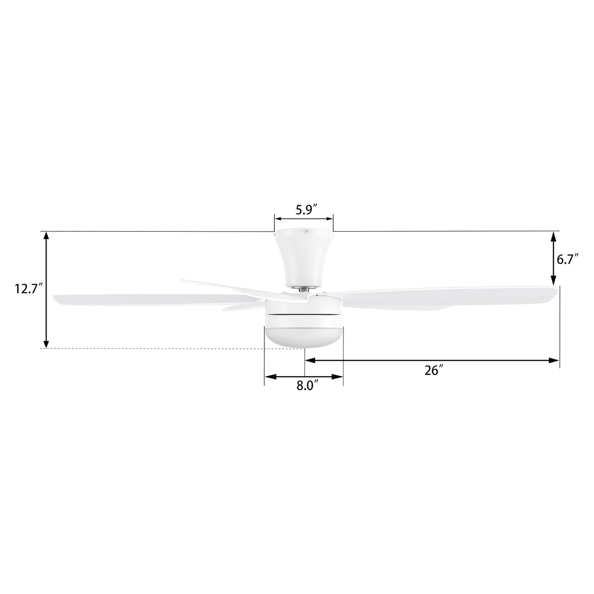 VARA 52 inch 5-Blade Flush Mount Ceiling Fan with LED light & Remote
