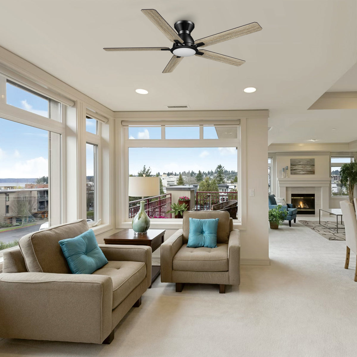 BRISTOL 52 inch 5-Blade Flush Mount Ceiling Fan with LED Light & Remote