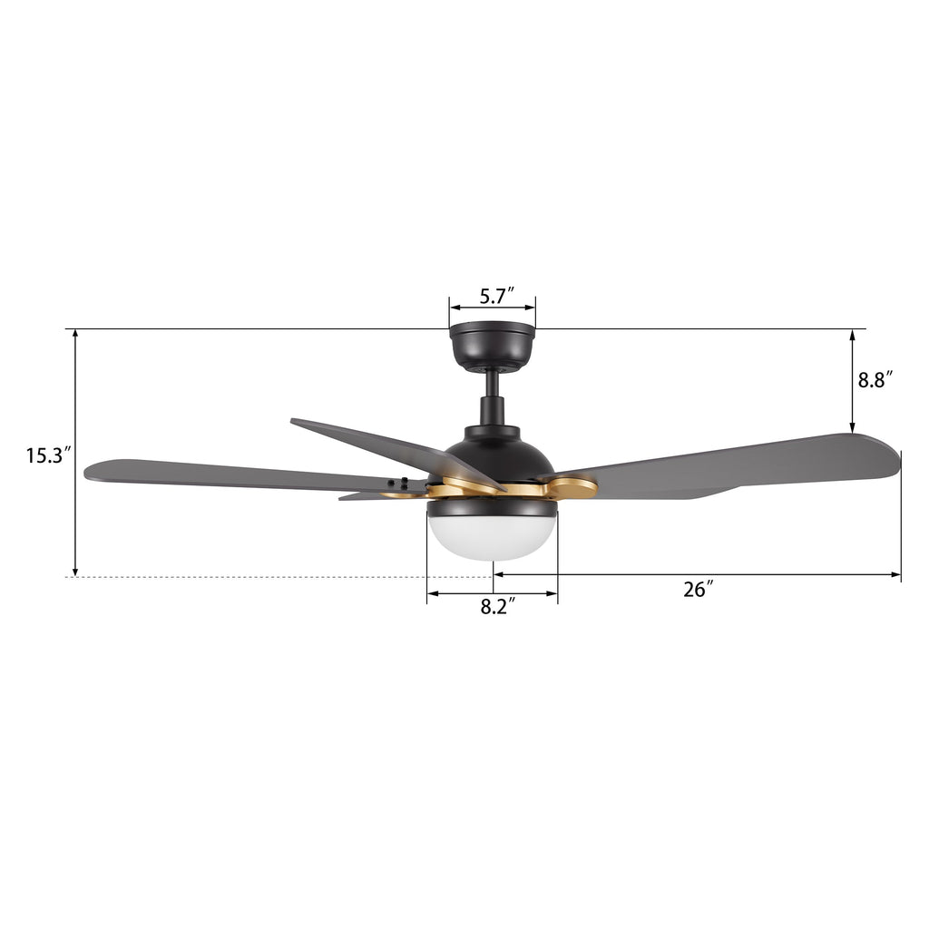 ZELDA 52 inch 5-Blade Ceiling Fan with LED Light & Remote