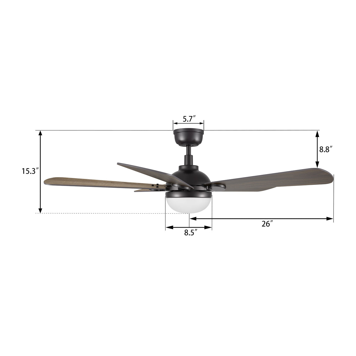 ZELDA 52 inch 5-Blade Ceiling Fan with LED Light & Remote