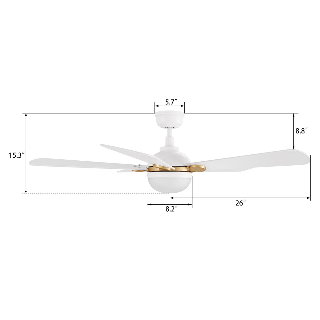 ZELDA 52 inch 5-Blade Ceiling Fan with LED Light & Remote