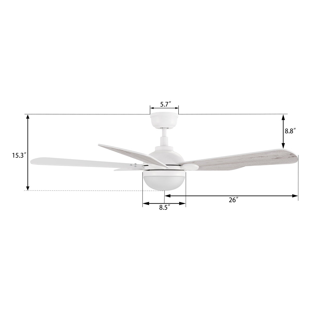 ZELDA 52 inch 5-Blade Ceiling Fan with LED Light & Remote