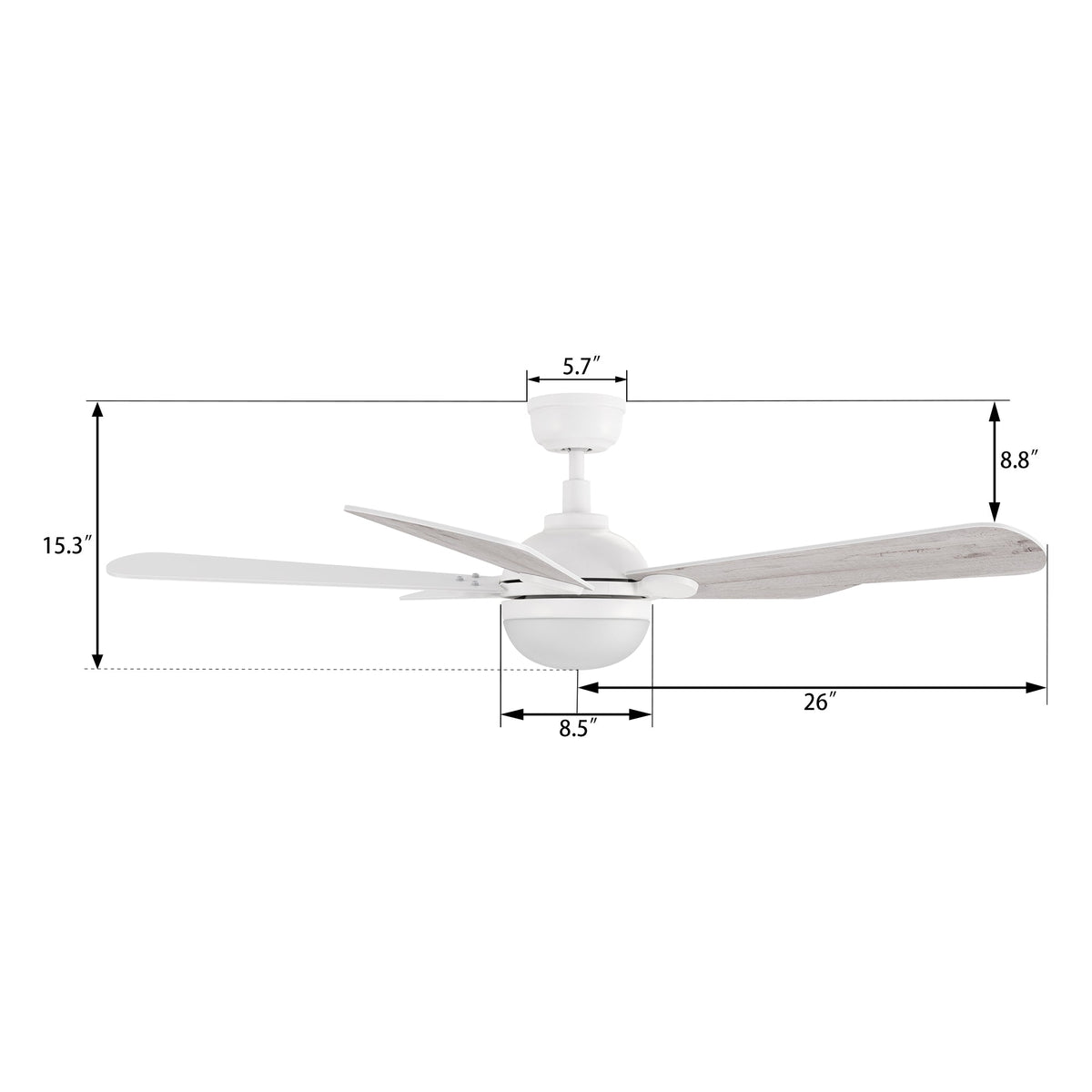 ZELDA 52 inch 5-Blade Ceiling Fan with LED Light & Remote