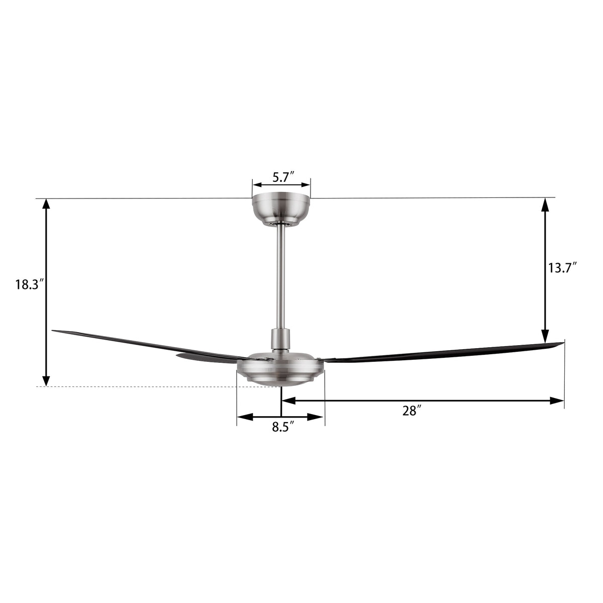 OBERON 56 inch 3-Blade No Light Ceiling Fan with Wall Control-Z1