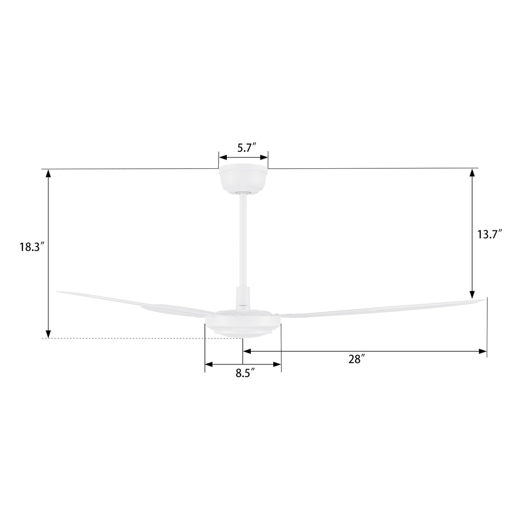 OBERON 56 inch 3-Blade No Light Ceiling Fan with Remote & Wall Control-Z1