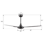 OBERON 56 inch 3-Blade No Light Ceiling Fan with Remote-Z2