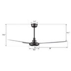 OBERON 56 inch 3-Blade No Light Ceiling Fan with Remote-Z3