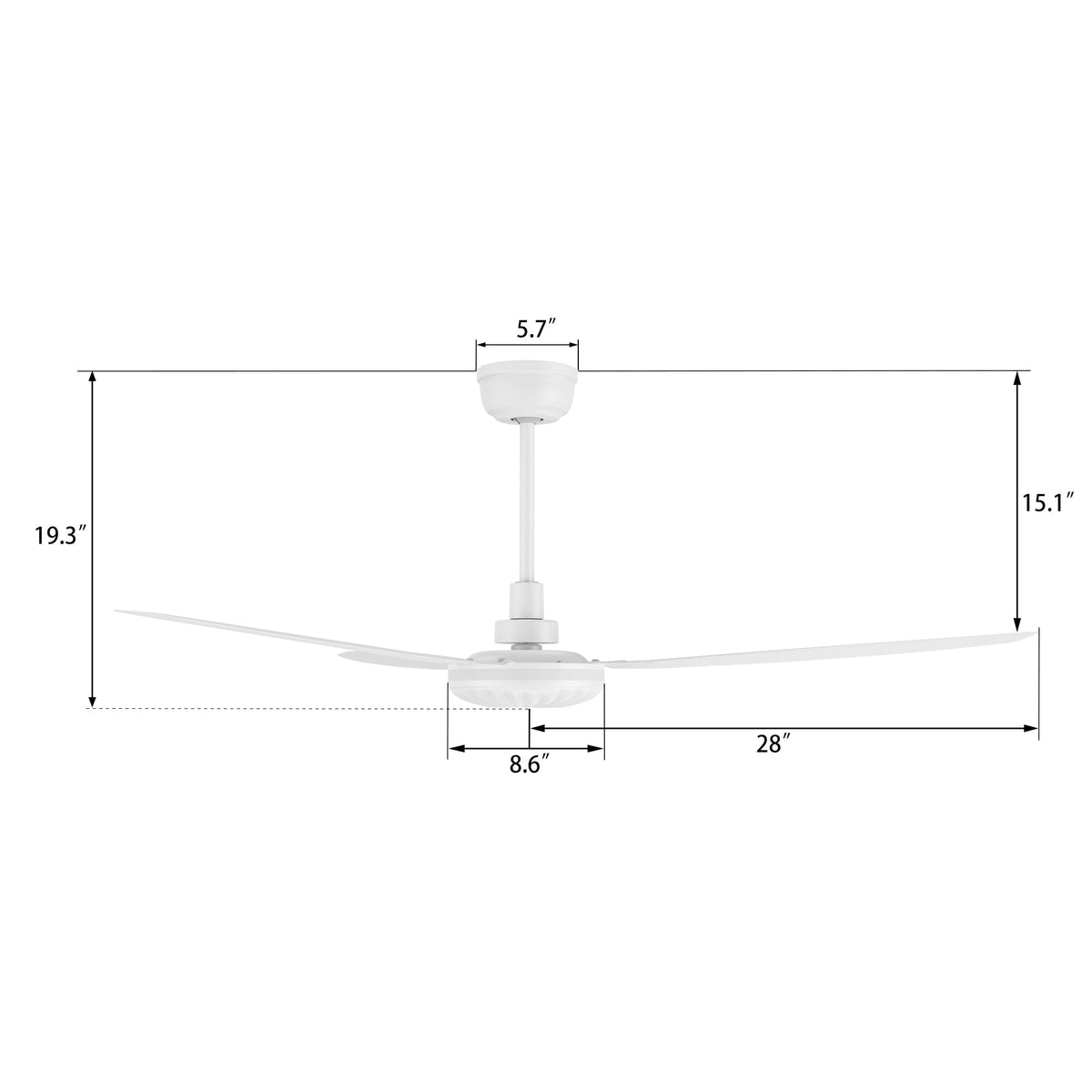OBERON 56 inch 3-Blade No Light Ceiling Fan with Remote-Z3