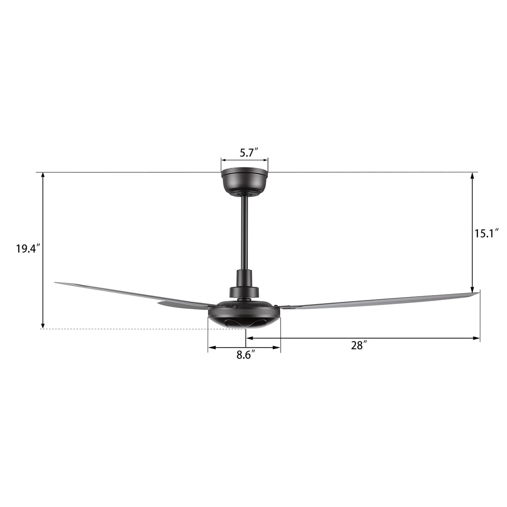 OBERON 56 inch 3-Blade No Light Ceiling Fan with Remote-Z4