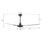 OBERON 56 inch 3-Blade No Light Ceiling Fan with Remote-Z4