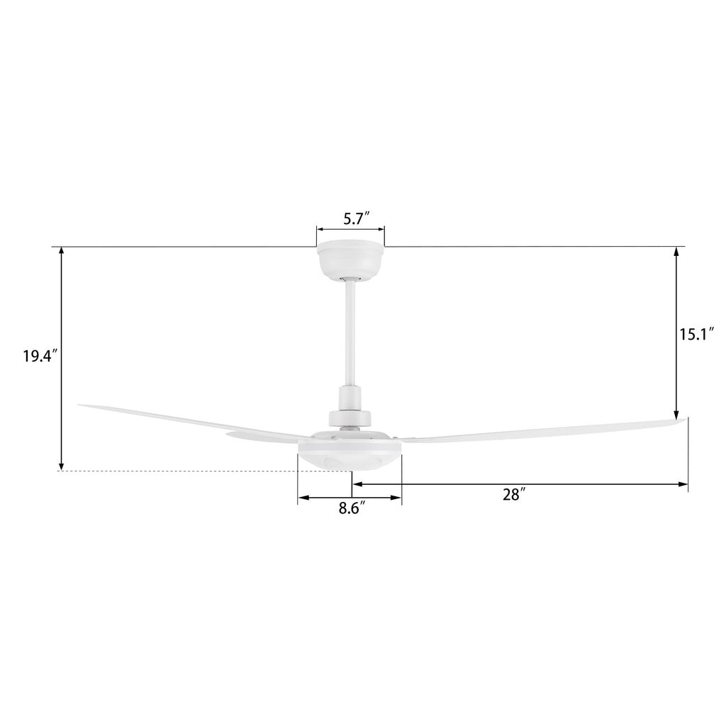 OBERON 56 inch 3-Blade No Light Ceiling Fan with Remote-Z4