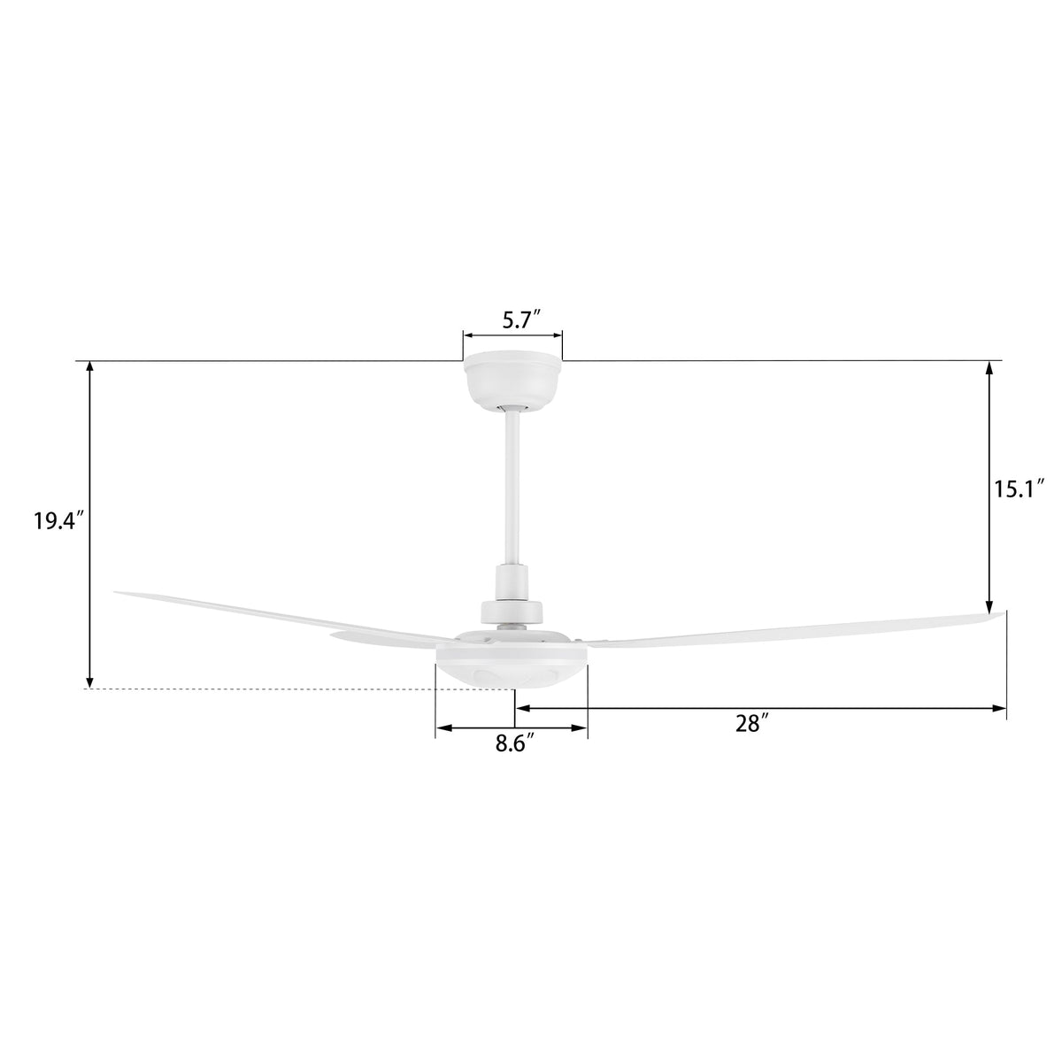 OBERON 56 inch 3-Blade No Light Ceiling Fan with Remote-Z4