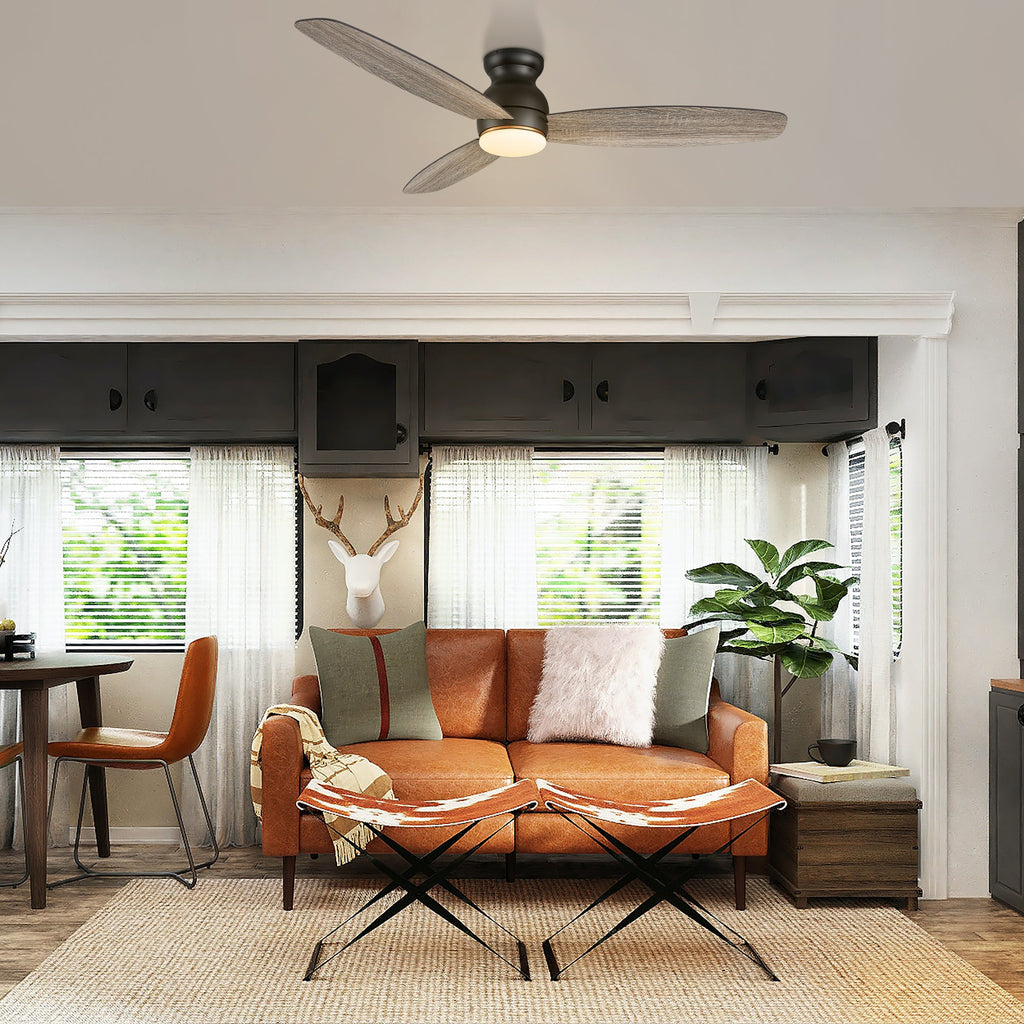 HONITON 60 inch 3-Blade Flush Mount Ceiling Fan with LED Light & Remote