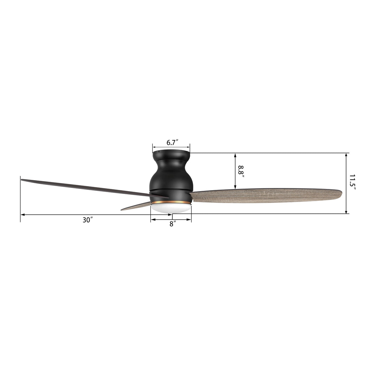 HONITON 60 inch 3-Blade Flush Mount Ceiling Fan with LED Light & Remote