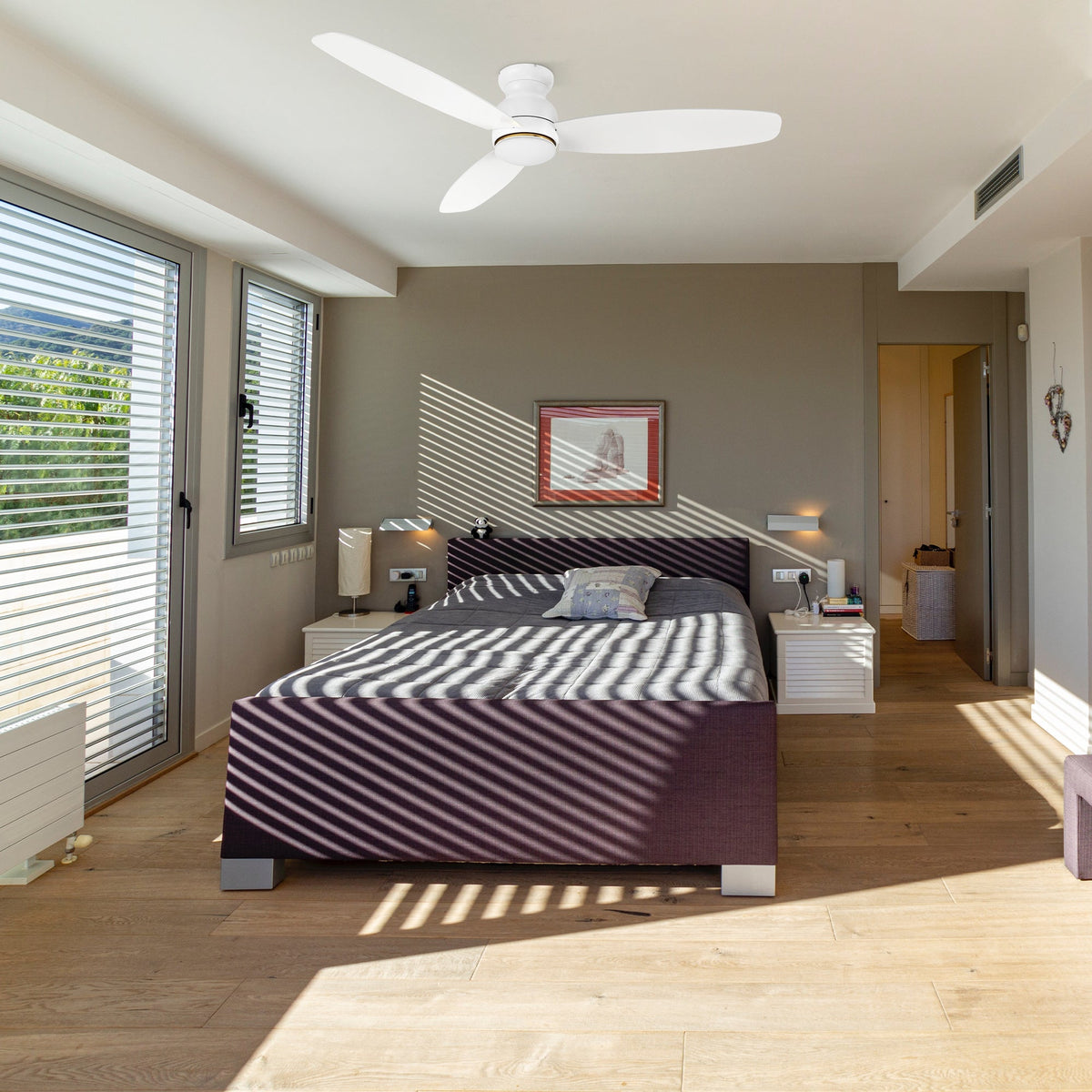 HONITON 60 inch 3-Blade Flush Mount Ceiling Fan with LED Light & Remote