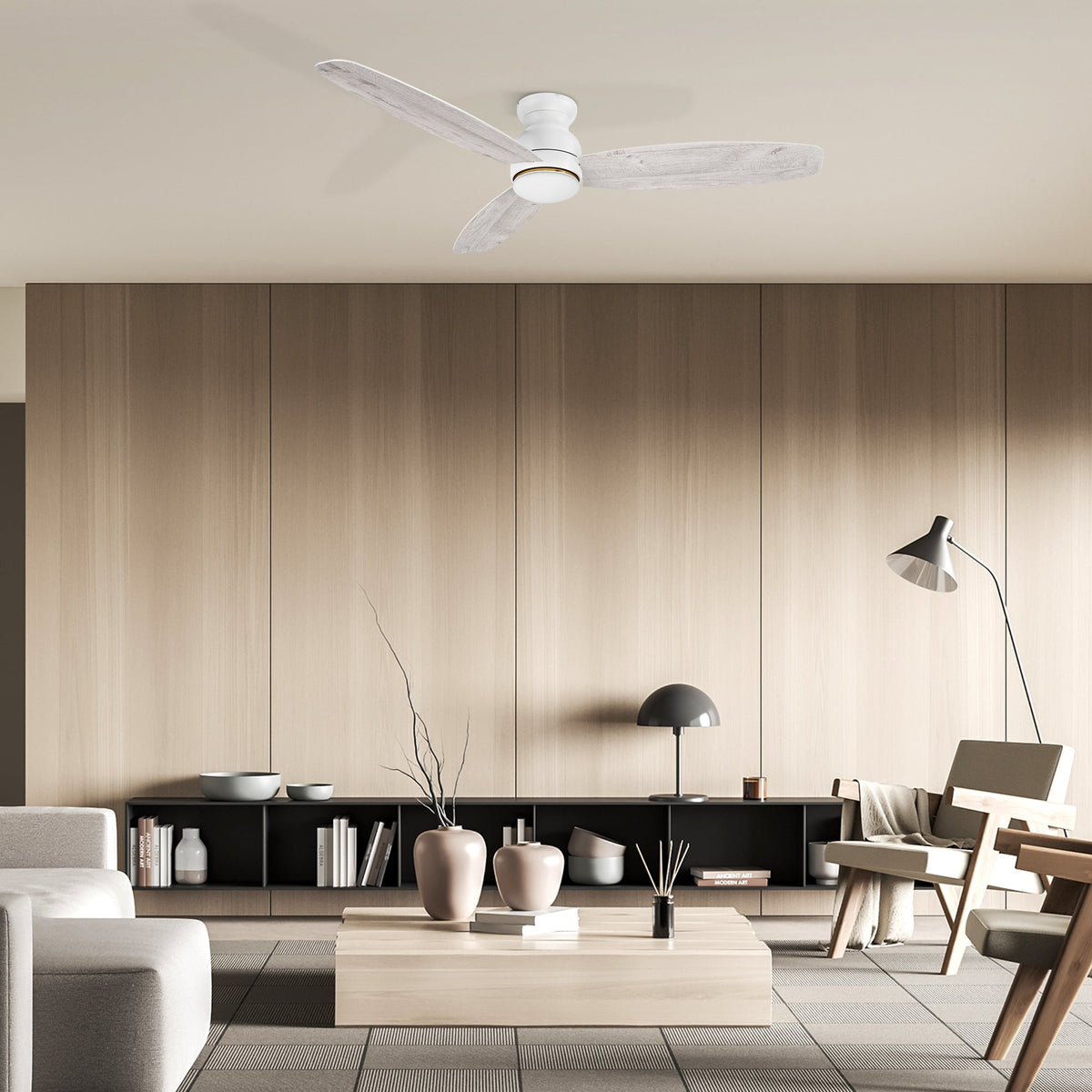 HONITON 60 inch 3-Blade Flush Mount Ceiling Fan with LED Light & Remote