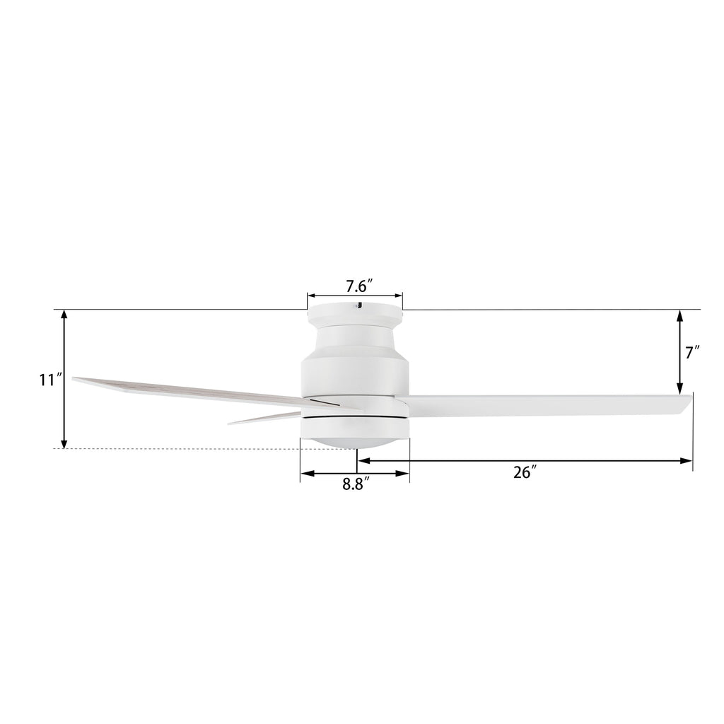 SANTANA 52 inch 3-Blade Flush Mount Ceiling Fan with LED light & Wall Control