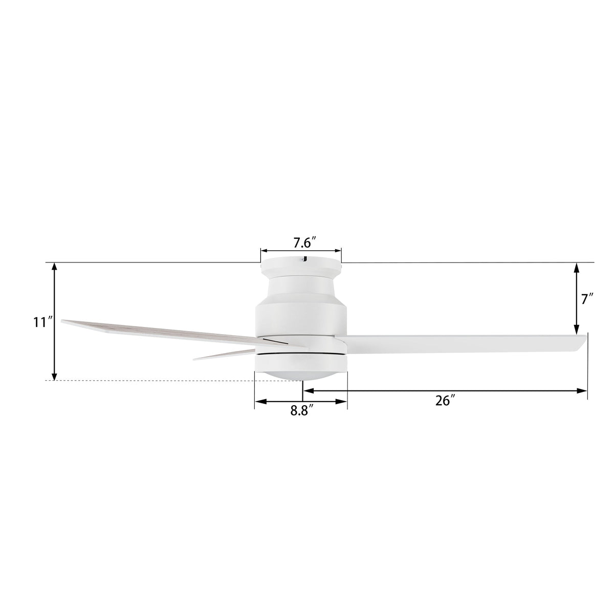 SANTANA 52 inch 3-Blade Flush Mount Ceiling Fan with LED light & Wall Control