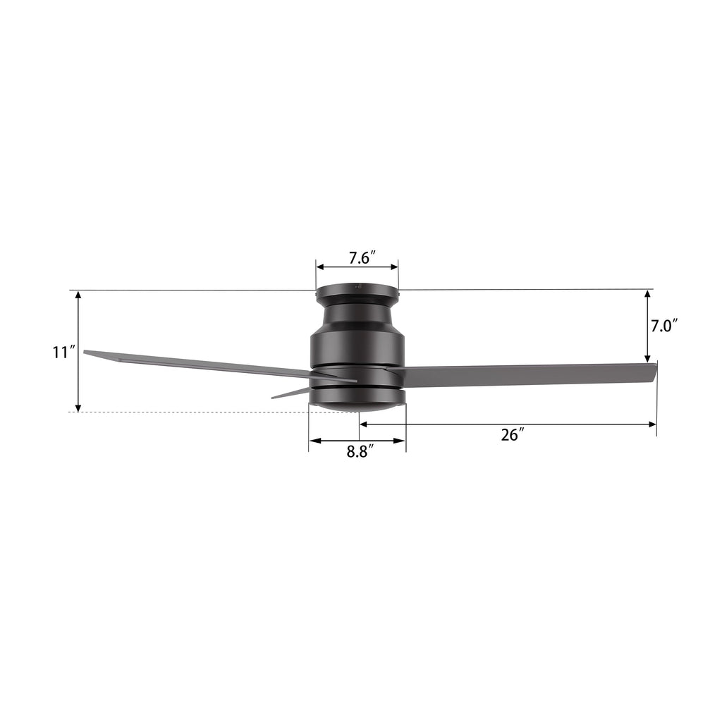 SANTANA 52 inch 3-Blade Flush Mount No Light Ceiling Fan with Wall Control