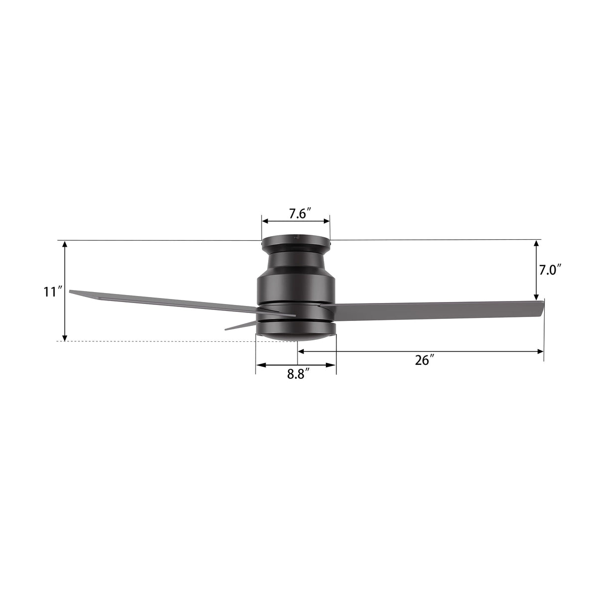 SANTANA 52 inch 3-Blade Flush Mount No Light Ceiling Fan with Wall Control